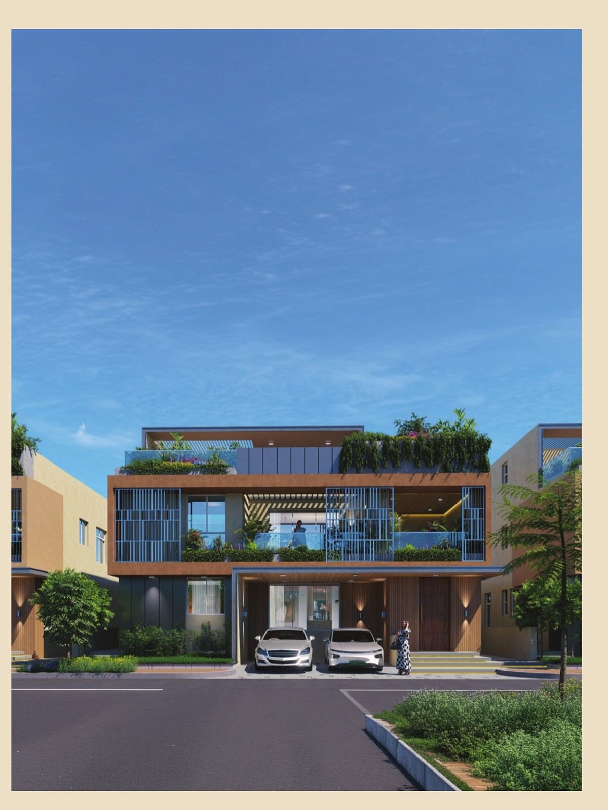Ramky Shankarpally Villa — 4 BHK luxury villa front elevation render, Shankarpally Hyderabad